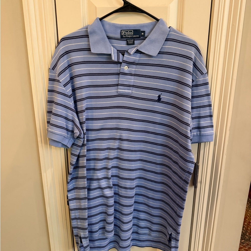 Ralph Lauren Men's Light Blue and Navy Striped Polo